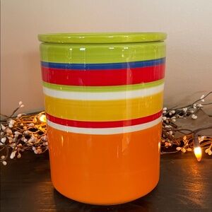 Pier 1 Colorful Striped Ceramic Canister/Jar
